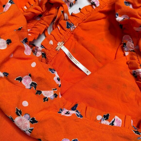 Free People Orange Citrus Print Mini Dress Linen Sundress Medium - Picture 9 of 13